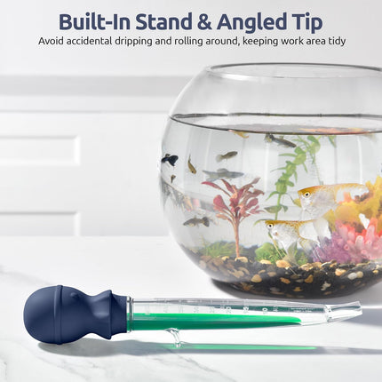 Aquarium Pipette Cleaner: 1.5oz Coral Feeder for Fish Tank Cleaning, Manual Feeding Tube, Food Grade Siphon Dropper, Waste Remover with Strong Suction & Stand & Brush (11.98in, Midnight Blue).