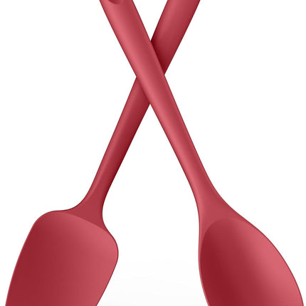 600ºF Heat Resistant Silicone Spoons:  Flexible Baking Spoon Spatula & Cooking Scoop Spoonula, Seamless Soft Kitchen Utensils for Serving, Scraping, Scooping in Non-Stick Cookware (Red).