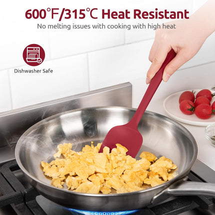 600ºF Heat Resistant Silicone Spoons:  Flexible Baking Spoon Spatula & Cooking Scoop Spoonula, Seamless Soft Kitchen Utensils for Serving, Scraping, Scooping in Non-Stick Cookware (Red).