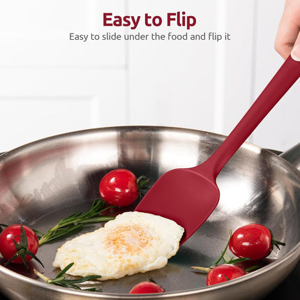 600ºF Heat Resistant Silicone Spoons:  Flexible Baking Spoon Spatula & Cooking Scoop Spoonula, Seamless Soft Kitchen Utensils for Serving, Scraping, Scooping in Non-Stick Cookware (Red).