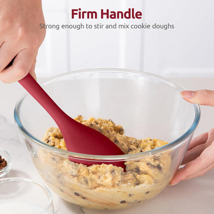 600ºF Heat Resistant Silicone Spoons:  Flexible Baking Spoon Spatula & Cooking Scoop Spoonula, Seamless Soft Kitchen Utensils for Serving, Scraping, Scooping in Non-Stick Cookware (Red).