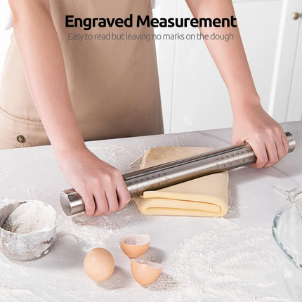 18/8 Stainless Steel 16 inch Adjustable Rolling Pin with Silicone Removable Thickness Rings, Nonstick Kitchen Roller Pin for Baking Cookies Pastry Pizza Pasta Dough Fondant (Teal/Aqua Sky).
