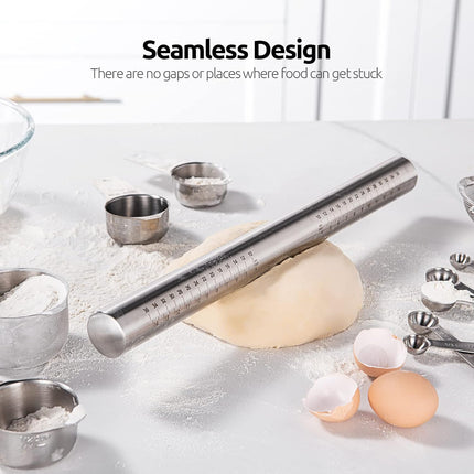 18/8 Stainless Steel 16 inch Adjustable Rolling Pin with Silicone Removable Thickness Rings, Nonstick Kitchen Roller Pin for Baking Cookies Pastry Pizza Pasta Dough Fondant (Teal/Aqua Sky).