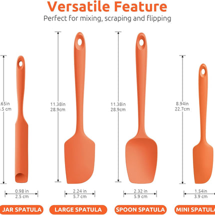600ºF Heat Resistant Silicone Spatulas: Kitchen Cooking Mixing Utensils (4PCS, Orange) and 8"+10"+12" Kitchen Cooking Tweezer: 18/8 Stainless Steel Food-Grade Metal Food Tong (Pointed Tip).