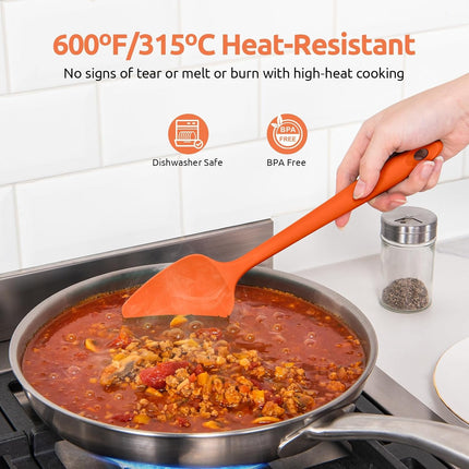 600ºF Heat Resistant Silicone Spatulas: Kitchen Cooking Mixing Utensils (4PCS, Orange) and 8"+10"+12" Kitchen Cooking Tweezer: 18/8 Stainless Steel Food-Grade Metal Food Tong (Pointed Tip).