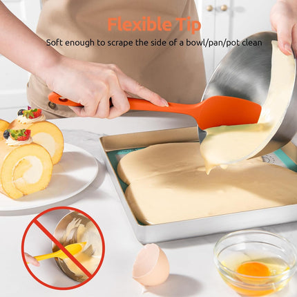 600ºF Heat Resistant Silicone Spatulas: Kitchen Cooking Mixing Utensils (4PCS, Orange) and 8"+10"+12" Kitchen Cooking Tweezer: 18/8 Stainless Steel Food-Grade Metal Food Tong (Pointed Tip).