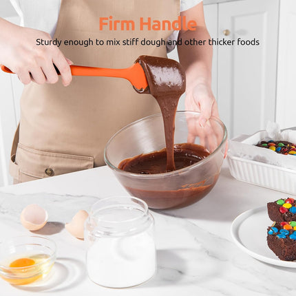 600ºF Heat Resistant Silicone Spatulas: Kitchen Cooking Mixing Utensils (4PCS, Orange) and 8"+10"+12" Kitchen Cooking Tweezer: 18/8 Stainless Steel Food-Grade Metal Food Tong (Pointed Tip).