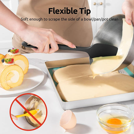 600ºF Heat Resistant Silicone Spatulas: Kitchen Cooking Mixing Utensils (4PCS, Black) and 8"+10"+12" Kitchen Cooking Tweezer: 18/8 Stainless Steel Food-Grade Metal Food Tong (Pointed Tip).