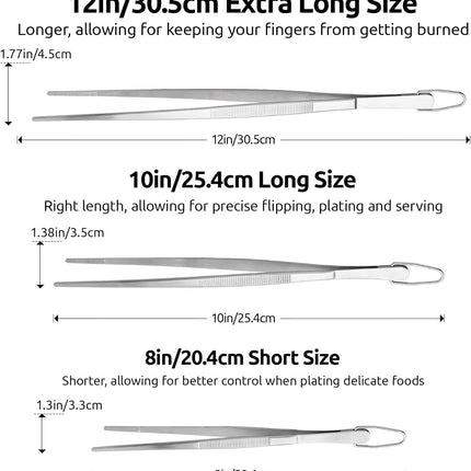 Icing Spatula,  Stainless Steel Angled Cake Decorating Frosting Spatula Set of 3 (Orange), and 8"+10"+12" Kitchen Cooking Tweezer: 18/8 Stainless Steel Metal Food Tong (Pointed Tip).
