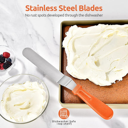 Icing Spatula,  Stainless Steel Angled Cake Decorating Frosting Spatula Set of 3 (Orange), and 8"+10"+12" Kitchen Cooking Tweezer: 18/8 Stainless Steel Metal Food Tong (Pointed Tip).