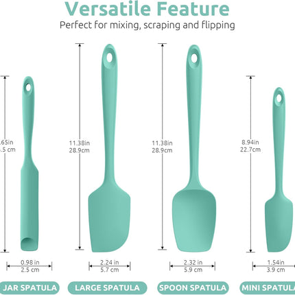 600ºF Heat Resistant Silicone Spatulas: Kitchen Cooking Mixing Utensils (4PCS, Aqua Sky) and 8"+10"+12" Kitchen Cooking Tweezer: 18/8 Stainless Steel Food-Grade Metal Food Tong (Pointed Tip).