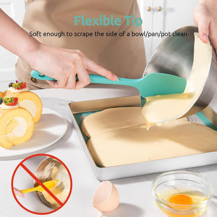 600ºF Heat Resistant Silicone Spatulas: Kitchen Cooking Mixing Utensils (4PCS, Aqua Sky) and 8"+10"+12" Kitchen Cooking Tweezer: 18/8 Stainless Steel Food-Grade Metal Food Tong (Pointed Tip).