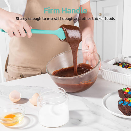 600ºF Heat Resistant Silicone Spatulas: Kitchen Cooking Mixing Utensils (4PCS, Aqua Sky) and 8"+10"+12" Kitchen Cooking Tweezer: 18/8 Stainless Steel Food-Grade Metal Food Tong (Pointed Tip).