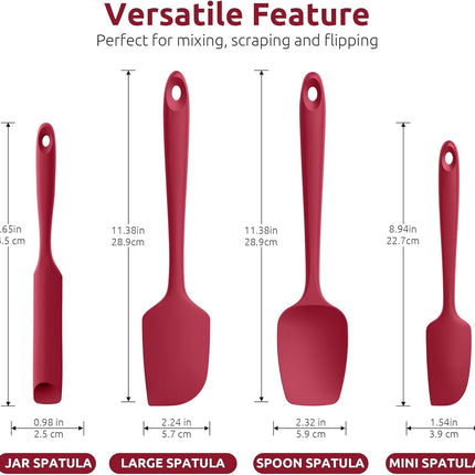 600ºF Heat Resistant Silicone Spatulas: Kitchen Cooking Mixing Utensils (4PCS, Red) and 8"+10"+12" Kitchen Cooking Tweezer: 18/8 Stainless Steel Food-Grade Metal Food Tong (Pointed Tip).