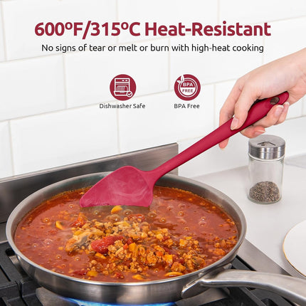 600ºF Heat Resistant Silicone Spatulas: Kitchen Cooking Mixing Utensils (4PCS, Red) and 8"+10"+12" Kitchen Cooking Tweezer: 18/8 Stainless Steel Food-Grade Metal Food Tong (Pointed Tip).