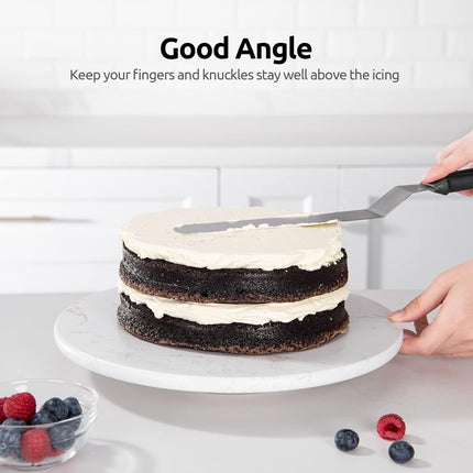 Icing Spatula,  Stainless Steel Angled Cake Decorating Frosting Spatula Set of 3 (Black), and 8"+10"+12" Kitchen Cooking Tweezer: 18/8 Stainless Steel Metal Food Tong (Pointed Tip).
