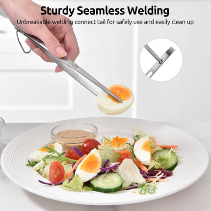 600ºF Heat Resistant Silicone Spatulas: Kitchen Cooking Mixing Utensils (4PCS, Purple) and 8"+10"+12" Kitchen Cooking Tweezer: 18/8 Stainless Steel Food-Grade Metal Food Tong (Pointed Tip).