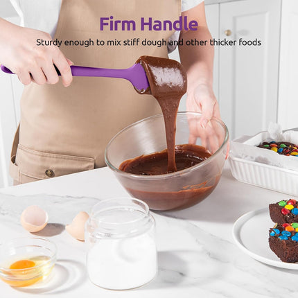 600ºF Heat Resistant Silicone Spatulas: Kitchen Cooking Mixing Utensils (4PCS, Purple) and 8"+10"+12" Kitchen Cooking Tweezer: 18/8 Stainless Steel Food-Grade Metal Food Tong (Pointed Tip).