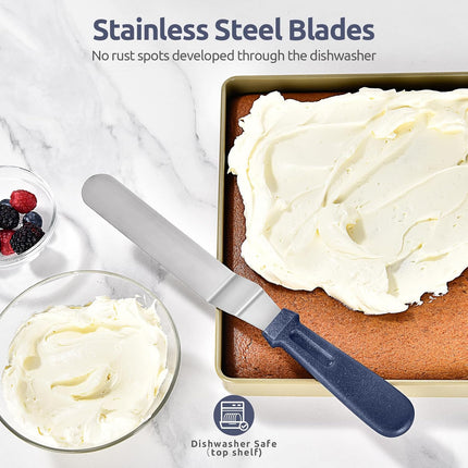 Icing Spatula,  Stainless Steel Angled Cake Decorating Frosting Spatula Set of 3 (Midnight Blue), and 8"+10"+12" Kitchen Cooking Tweezer: 18/8 Stainless Steel Metal Food Tong (Pointed Tip).