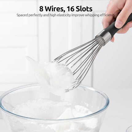 Balloon Whisk for Cooking: 18/10 Stainless Steel Medium Kitchen Wire Whisk (Black) and 8"+10"+12" Kitchen Tweezer: 18/8 Stainless Steel Food-Grade Metal Food Tong (Pointed Tip).