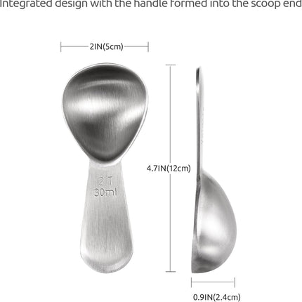 2 Tablespoon Metal Measuring Spoon Set of 2 with Short Handled Measure Scooper (Silver, 2Tbsp/30ml) and 8in Kitchen Plating Tweezer:18/8 Stainless Steel Food-Grade Metal Food Tong (Round Tip).