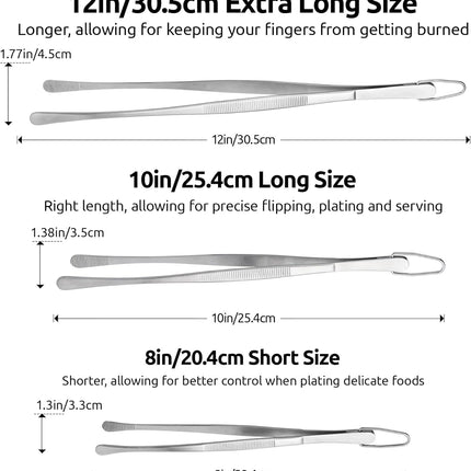 2 Tablespoon Metal Measuring Spoon Set of 2 with Short Handled Measure Scooper (Silver, 2Tbsp/30ml) and 8in Kitchen Plating Tweezer:18/8 Stainless Steel Food-Grade Metal Food Tong (Round Tip).