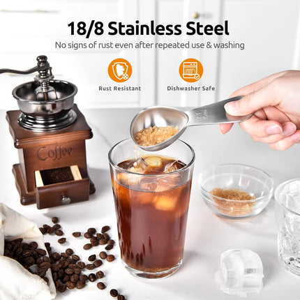 2 Tablespoon Metal Measuring Spoon Set of 2 with Short Handled Measure Scooper (Silver, 2Tbsp/30ml) and 8in Kitchen Plating Tweezer:18/8 Stainless Steel Food-Grade Metal Food Tong (Round Tip).