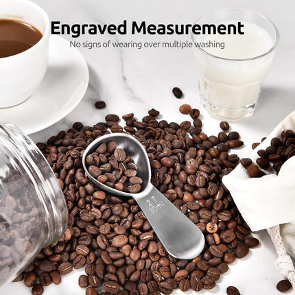 2 Tablespoon Metal Measuring Spoon Set of 2 with Short Handled Measure Scooper (Silver, 2Tbsp/30ml) and 8in Kitchen Plating Tweezer:18/8 Stainless Steel Food-Grade Metal Food Tong (Round Tip).