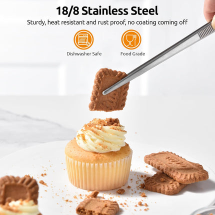 600ºF Heat Resistant 7/9/12 inches Silicone Cooking Tongs with Non Stick Rubber Tips (Aqua Sky) and 8"+10"+12" Kitchen Tweezer Set:18/8 Stainless Steel Food-Grade Metal Food Tong (Pointed Tip).