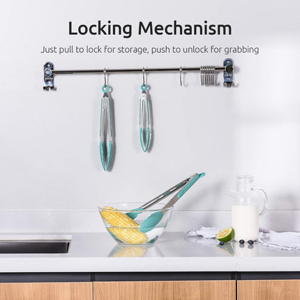 600ºF Heat Resistant 7/9/12 inches Silicone Cooking Tongs with Non Stick Rubber Tips (Aqua Sky) and 8"+10"+12" Kitchen Tweezer Set:18/8 Stainless Steel Food-Grade Metal Food Tong (Pointed Tip).