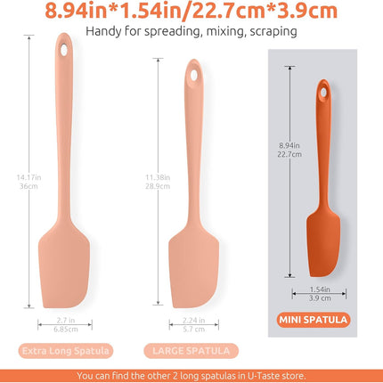 Small Mini Silicone Spatula: 9×2inch 600ºF Heat-Resistant Food-Grade Jar Scraper (Orange) and 8in Kitchen Plating Tweezer: 18/8 Stainless Steel Food-Grade Metal Food Tong (Pointed Tip).