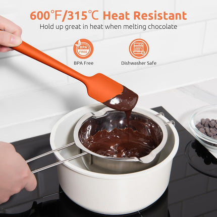 Small Mini Silicone Spatula: 9×2inch 600ºF Heat-Resistant Food-Grade Jar Scraper (Orange) and 8in Kitchen Plating Tweezer: 18/8 Stainless Steel Food-Grade Metal Food Tong (Pointed Tip).