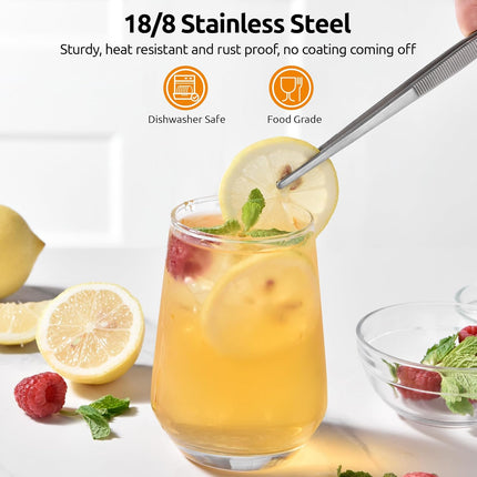 Small Mini Silicone Spatula: 9×2inch 600ºF Heat-Resistant Food-Grade Jar Scraper (Orange) and 8in Kitchen Plating Tweezer: 18/8 Stainless Steel Food-Grade Metal Food Tong (Pointed Tip).