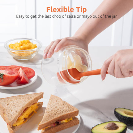 Small Mini Silicone Spatula: 9×2inch 600ºF Heat-Resistant Food-Grade Jar Scraper (Orange) and 8in Kitchen Plating Tweezer: 18/8 Stainless Steel Food-Grade Metal Food Tong (Pointed Tip).