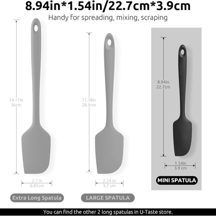Small Mini Silicone Spatula: 9×2inch 600ºF Heat-Resistant Food-Grade Jar Scraper (Black) and 8in Kitchen Plating Tweezer: 18/8 Stainless Steel Food-Grade Metal Food Tong (Pointed Tip).