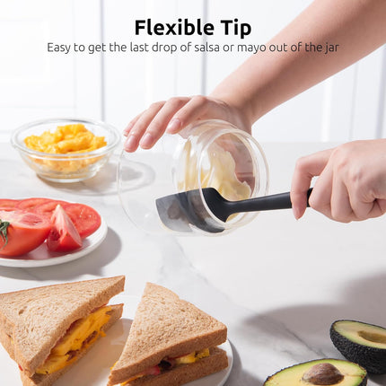 Small Mini Silicone Spatula: 9×2inch 600ºF Heat-Resistant Food-Grade Jar Scraper (Black) and 8in Kitchen Plating Tweezer: 18/8 Stainless Steel Food-Grade Metal Food Tong (Pointed Tip).