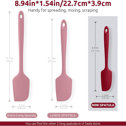 Small Mini Silicone Spatula: 9×2inch 600ºF Heat-Resistant Food-Grade Jar Scraper (Red) and 8in Kitchen Plating Tweezer: 18/8 Stainless Steel Food-Grade Metal Food Tong (Pointed Tip).