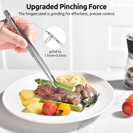 Small Mini Silicone Spatula: 9×2inch 600ºF Heat-Resistant Food-Grade Jar Scraper (Red) and 8in Kitchen Plating Tweezer: 18/8 Stainless Steel Food-Grade Metal Food Tong (Pointed Tip).