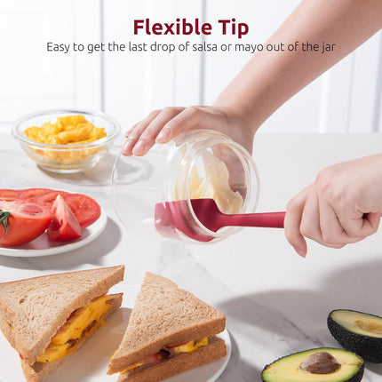 Small Mini Silicone Spatula: 9×2inch 600ºF Heat-Resistant Food-Grade Jar Scraper (Red) and 8in Kitchen Plating Tweezer: 18/8 Stainless Steel Food-Grade Metal Food Tong (Pointed Tip).