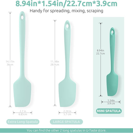 Small Mini Silicone Spatula: 9×2inch 600ºF Heat-Resistant Food-Grade Jar Scraper (Aqua Sky) and 8in Kitchen Plating Tweezer: 18/8 Stainless Steel Food-Grade Metal Food Tong (Pointed Tip).
