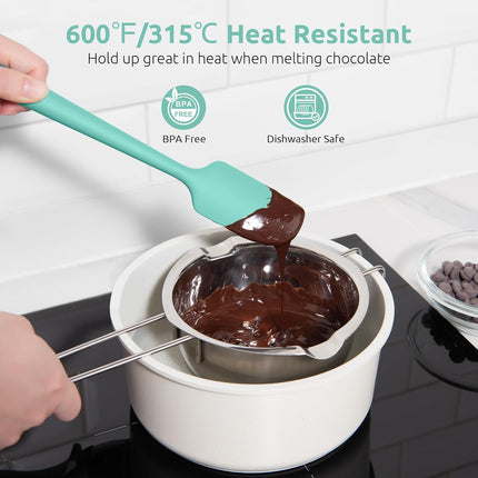 Small Mini Silicone Spatula: 9×2inch 600ºF Heat-Resistant Food-Grade Jar Scraper (Aqua Sky) and 8in Kitchen Plating Tweezer: 18/8 Stainless Steel Food-Grade Metal Food Tong (Pointed Tip).