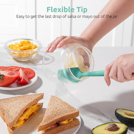 Small Mini Silicone Spatula: 9×2inch 600ºF Heat-Resistant Food-Grade Jar Scraper (Aqua Sky) and 8in Kitchen Plating Tweezer: 18/8 Stainless Steel Food-Grade Metal Food Tong (Pointed Tip).