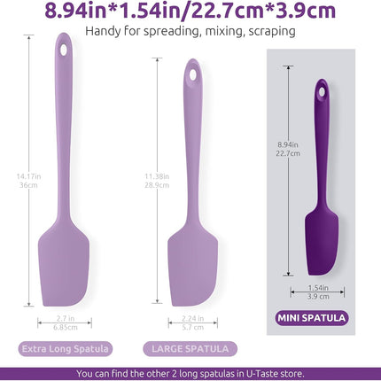 Small Mini Silicone Spatula: 9×2inch 600ºF Heat-Resistant Food-Grade Jar Scraper (Purple) and 8in Kitchen Plating Tweezer: 18/8 Stainless Steel Food-Grade Metal Food Tong (Pointed Tip).