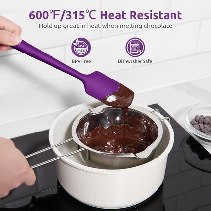 Small Mini Silicone Spatula: 9×2inch 600ºF Heat-Resistant Food-Grade Jar Scraper (Purple) and 8in Kitchen Plating Tweezer: 18/8 Stainless Steel Food-Grade Metal Food Tong (Pointed Tip).