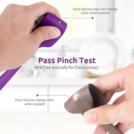 Small Mini Silicone Spatula: 9×2inch 600ºF Heat-Resistant Food-Grade Jar Scraper (Purple) and 8in Kitchen Plating Tweezer: 18/8 Stainless Steel Food-Grade Metal Food Tong (Pointed Tip).