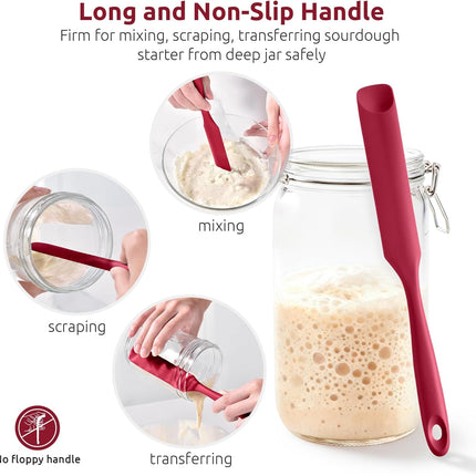 600ºF Heat-Resistant Food-Grade 10in Skinny Silicone Jar Spatula with Spoon Tip (Red) and 10in Kitchen Cooking Tweezer: 18/8 Stainless Steel Food-Grade Metal Food Tong (Round Tip).