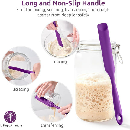 600ºF Heat-Resistant Food-Grade 10in Skinny Silicone Jar Spatula with Spoon Tip (Purple) and 10in Kitchen Cooking Tweezer: 18/8 Stainless Steel Food-Grade Metal Food Tong (Round Tip).