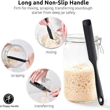 600ºF Heat-Resistant Food-Grade 10in Skinny Silicone Jar Spatula with Spoon Tip (Black) and 10in Kitchen Cooking Tweezer: 18/8 Stainless Steel Food-Grade Metal Food Tong (Round Tip).