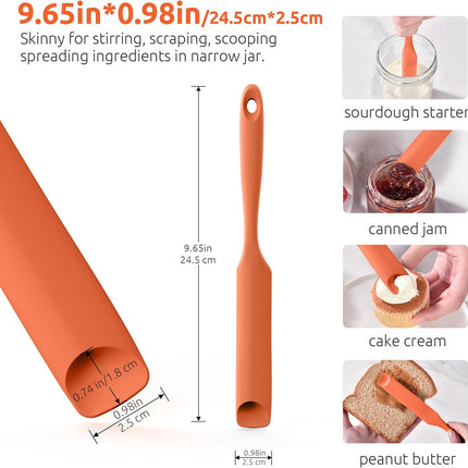 600ºF Heat-Resistant Food-Grade 10in Skinny Silicone Jar Spatula with Spoon Tip (Orange) and 10in Kitchen Cooking Tweezer: 18/8 Stainless Steel Food-Grade Metal Food Tong (Round Tip).