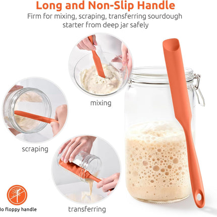 600ºF Heat-Resistant Food-Grade 10in Skinny Silicone Jar Spatula with Spoon Tip (Orange) and 10in Kitchen Cooking Tweezer: 18/8 Stainless Steel Food-Grade Metal Food Tong (Round Tip).